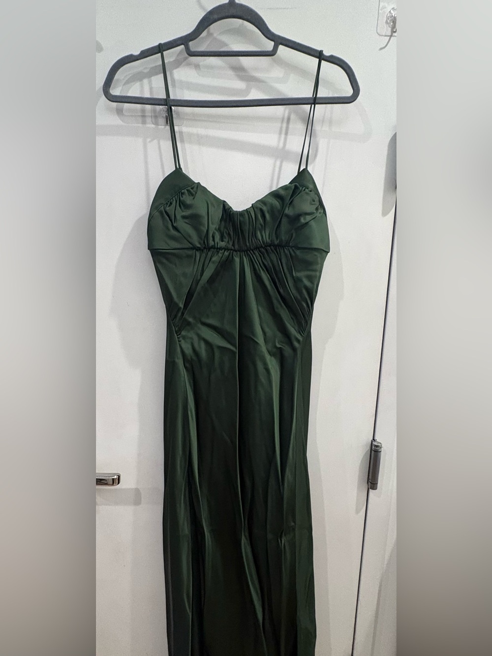 NWT Jil Sander Dark Green Satin Maxi Slip Dress with Spaghetti Straps